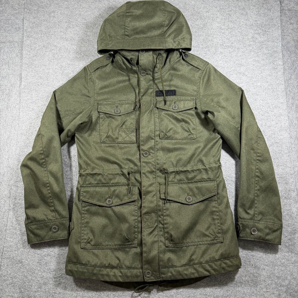 Oakley Field Jacket Mens S/P Olive Green Hooded Faux Fur Trim Military Sherpa